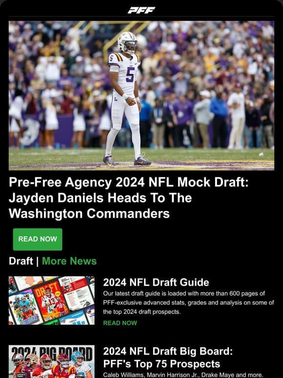 Pre-FA 2024 NFL Mock Draft， Big Board， PFF College 101