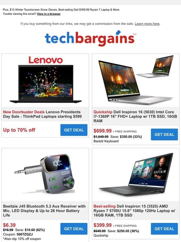 Presidents Day Deals: Up to 70% off Lenovo ThinkPads， $199.99 Dell 27″ Fast IPS QHD Monitor & 7-Port Charging Station Under $20