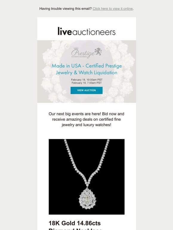 Prestige Auction Galleries | Made in USA – Certified Prestige Jewelry & Watch Liquidation
