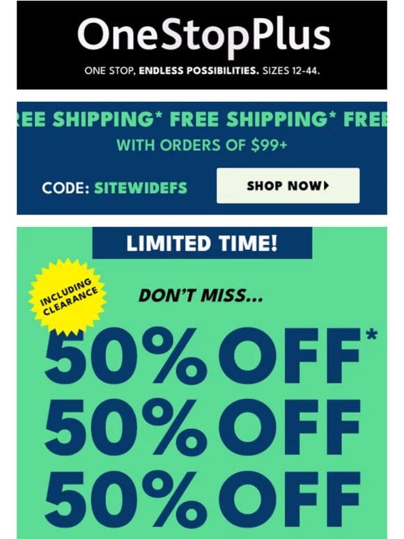 RE: Your 50% off order ships FREE