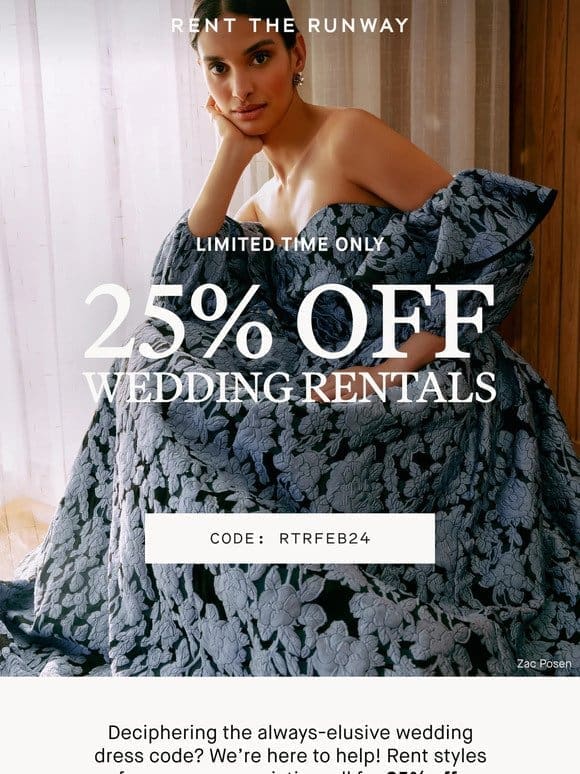 SALE: 25% off wedding-guest rentals