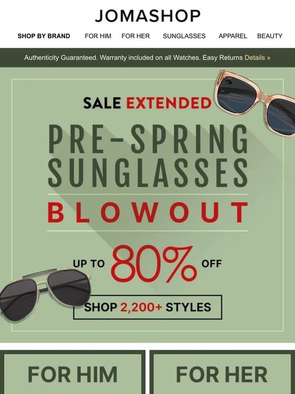 SALE ENDS TONIGHT   SUNGLASSES BLOWOUT (75% OFF)