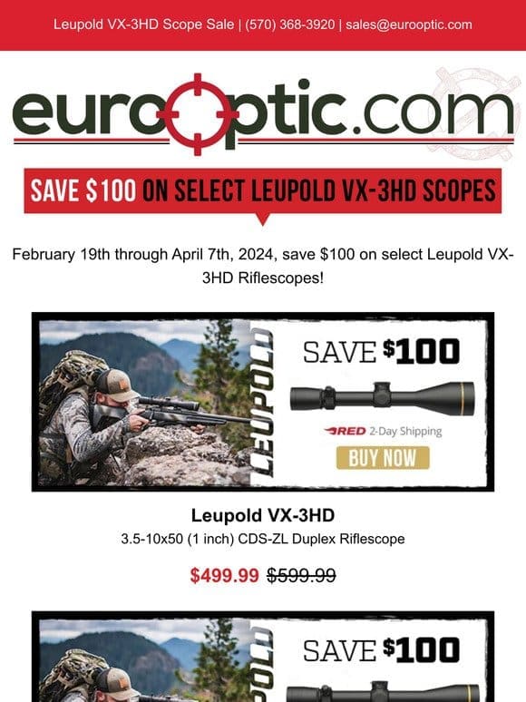 SAVE $100: Selelct Leupold VX-3HD Scopes on Sale Now