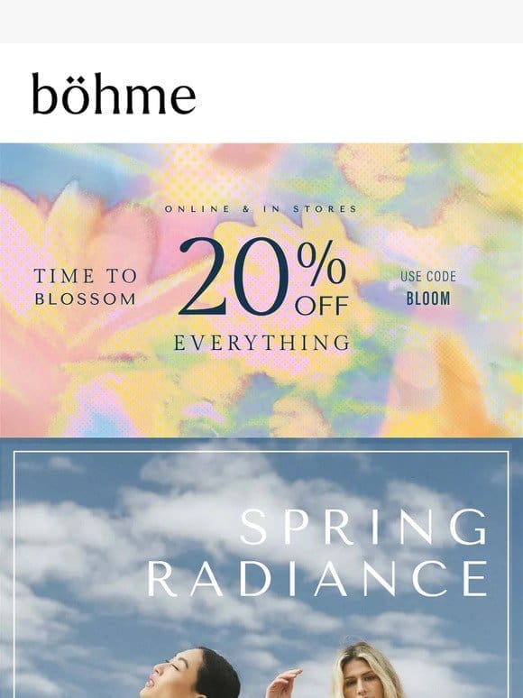 SPRING SALE: 20% off everything starts NOW!