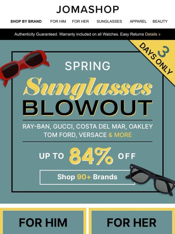 SPRING SUNGLASSES BLOWWOUUUTTT: UP TO 84% OFF