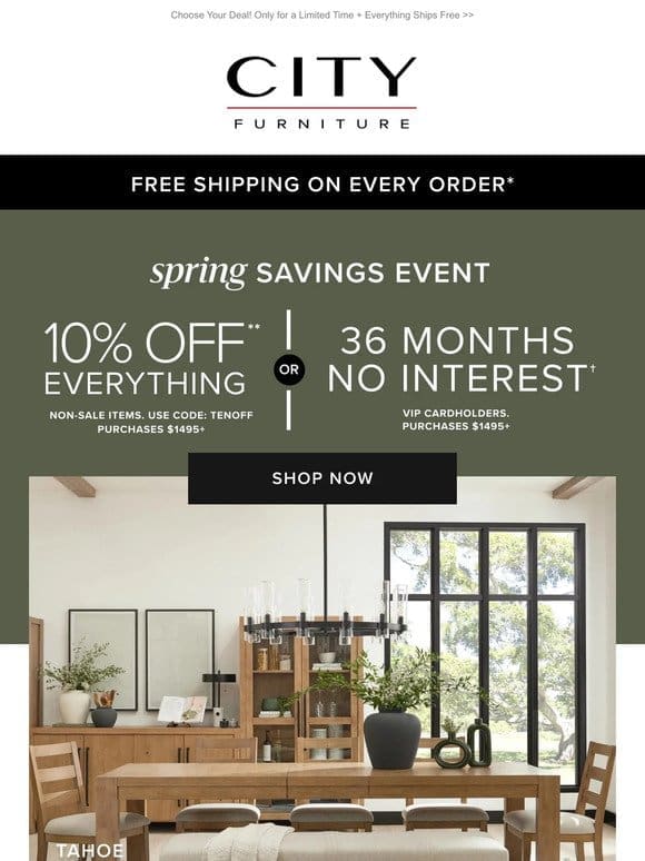 STARTS NOW: 10% OFF or NO INTEREST for 36 Months