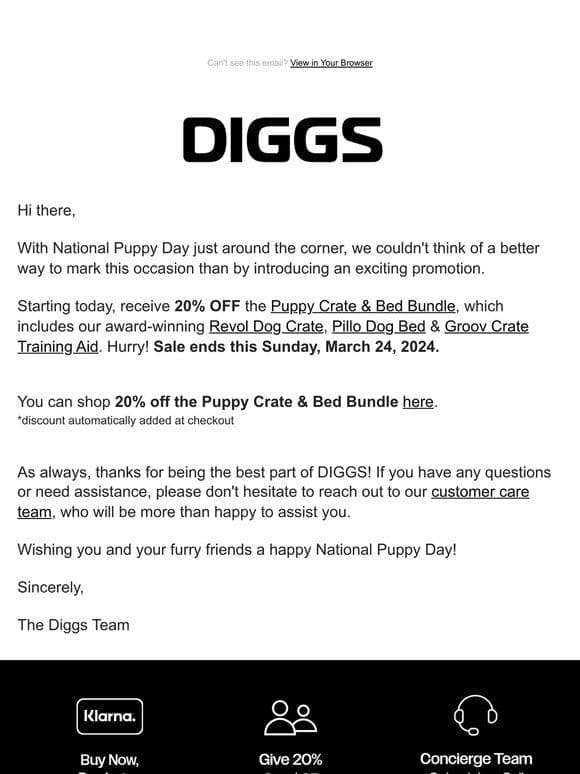 STARTS NOW: 20% off National Puppy Day Sale