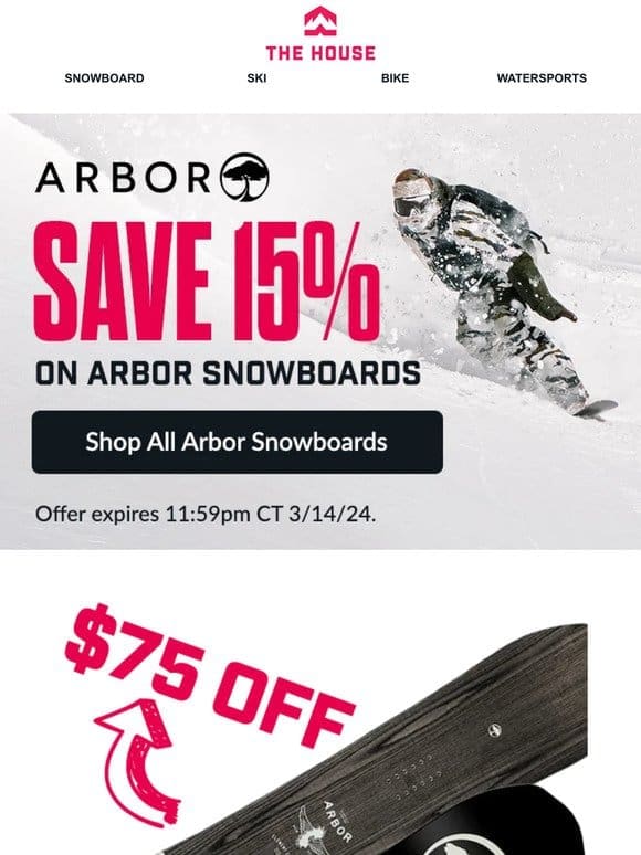 Save 15% on Arbor Snowboards NOW