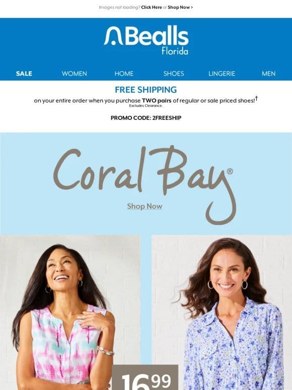 Save on Coral Bay tops， capris & more!