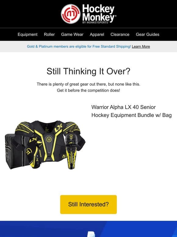 Saved for you: Warrior Alpha LX 40 Senior Hockey Equipment Bundle w/ Bag