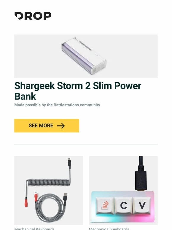 Shargeek Storm 2 Slim Power Bank， Drop Black Speech Coiled YC8 Keyboard Cable， Stack Overflow The Key V2 Macropad and more…