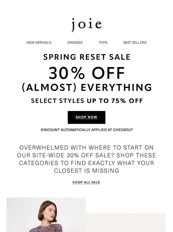 Shop 30% off tops， bottoms， and everything in between