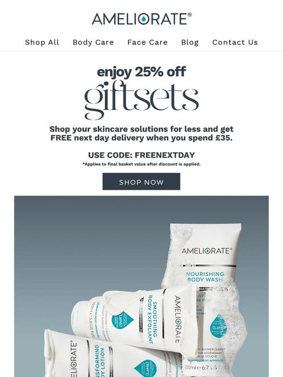 Shop Now! Giftsets 25% off and FREE next day delivery!
