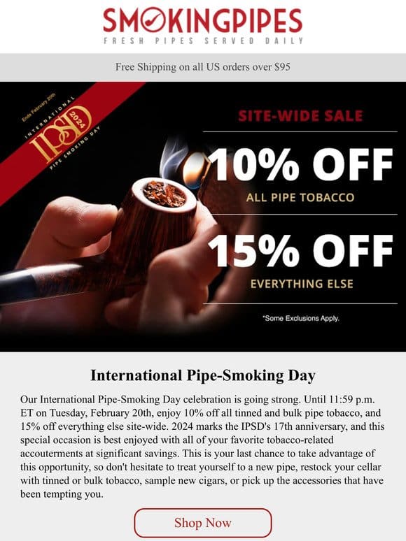 Site-Wide Savings For International Pipe-Smoking Day