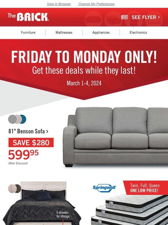 Sound the alarm   4 Day Sale is ON! Save $280 on this sofa!