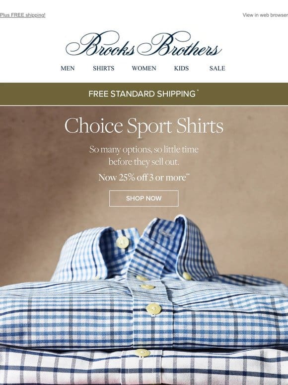Sport shirts: 25% off 3 or more