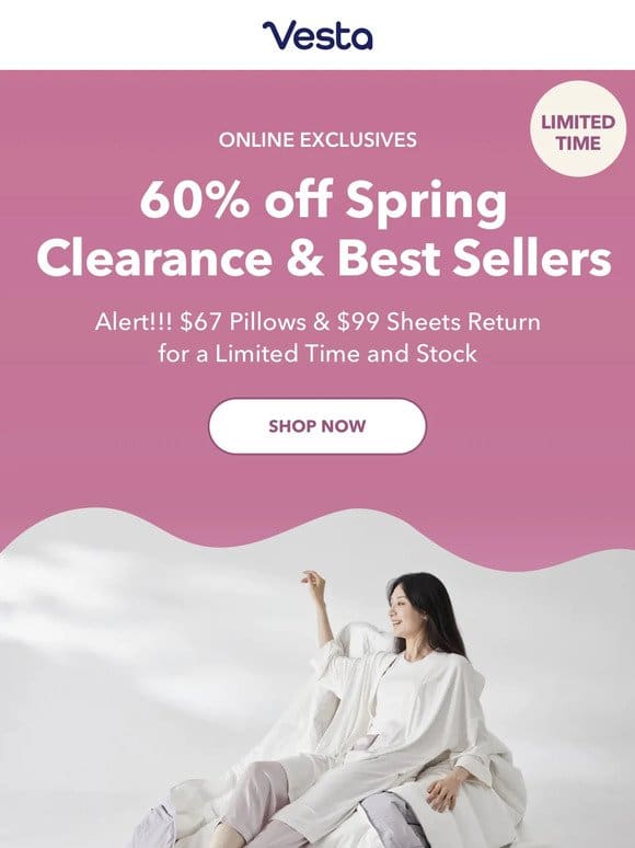 Spring Clearance: $67 Pillows， $99 Sheets – Limited Time & Stock(!!)