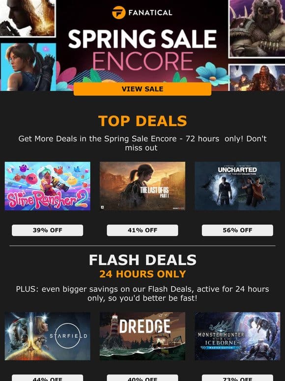 Spring Sale Encore Now On! Act Fast， 72 Hours Only