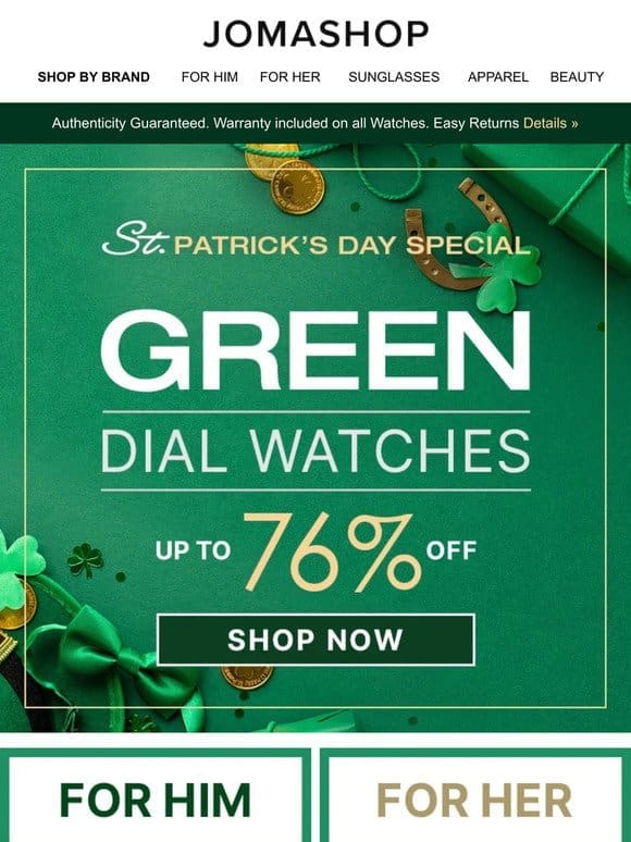St. Patrick’s Watches SALE   UP TO 76% OFF