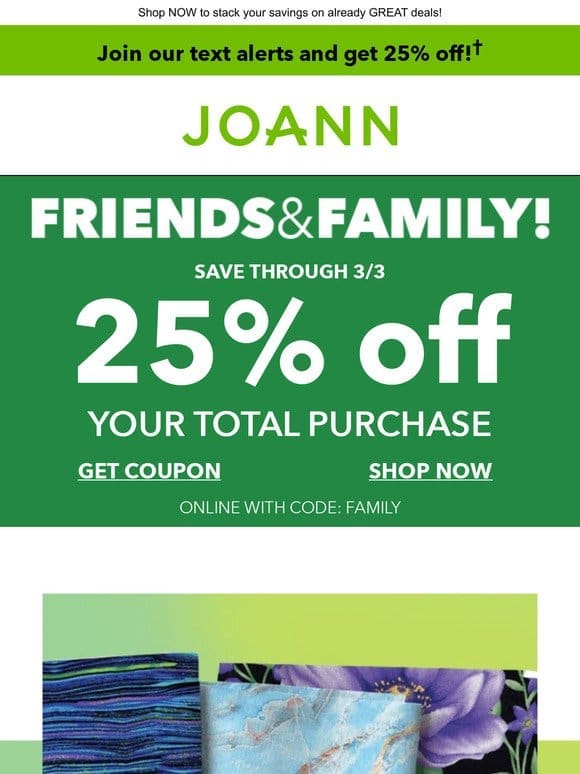Stack your 25% off coupon on 20% off ENTIRE STOCK yarn!