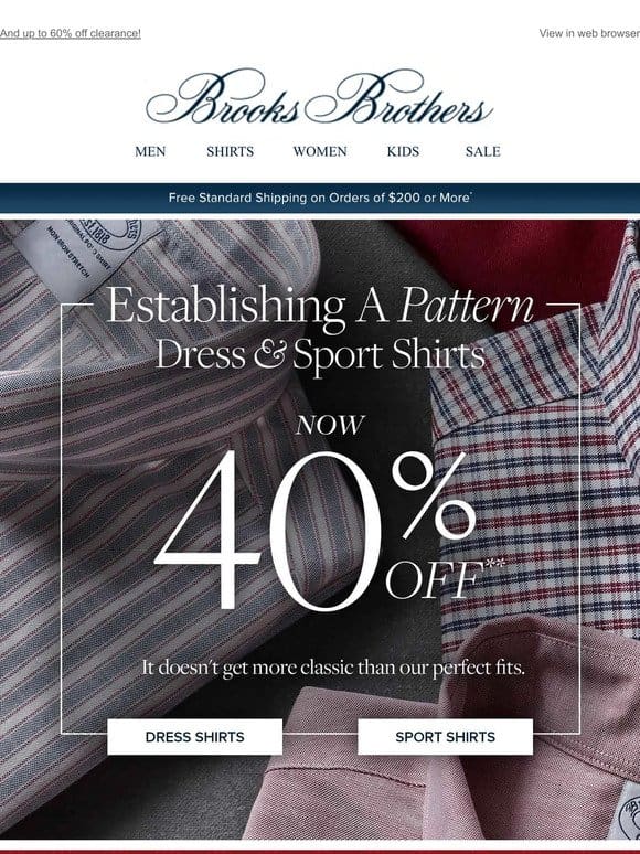 Start a new year off right—with 40% off sport & dress shirts