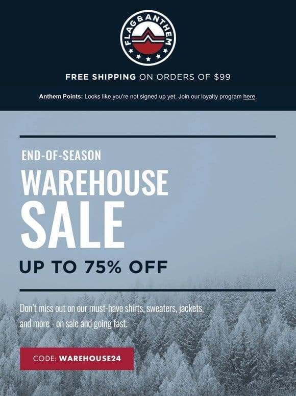 Starts NOW ➞ End-Of-Season Warehouse Sale