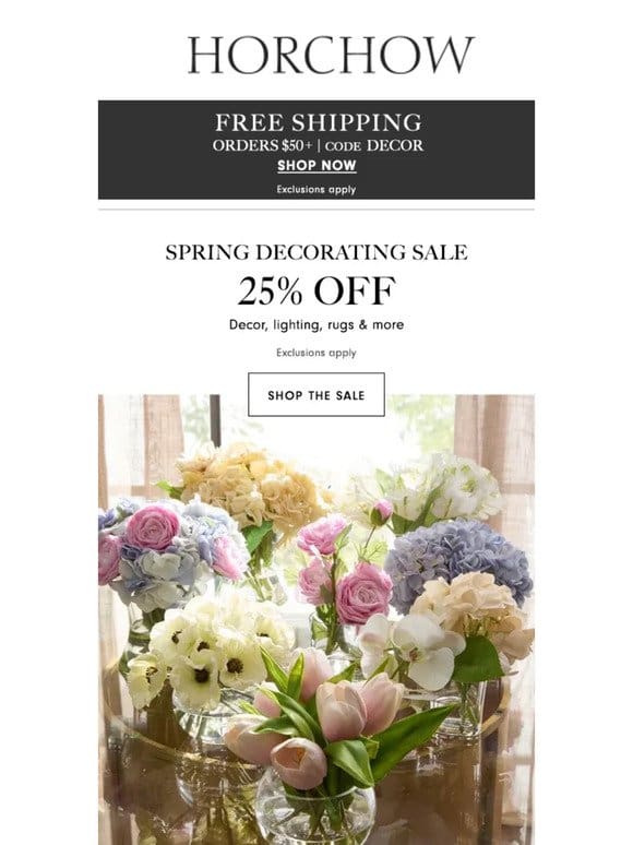 Step into spring with 25% off faux florals， rugs， art & more!