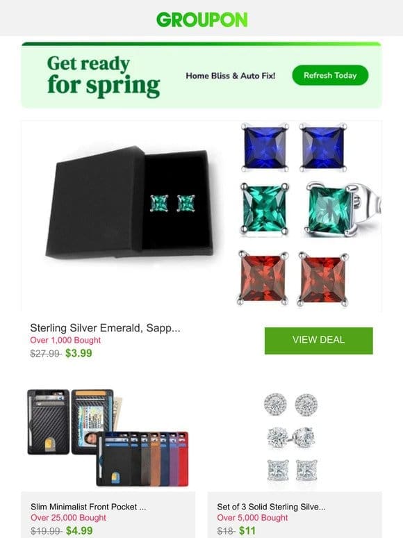 Sterling Silver Emerald， Sapphire， or Ruby Princess Cut Studs – Multiple Options and More