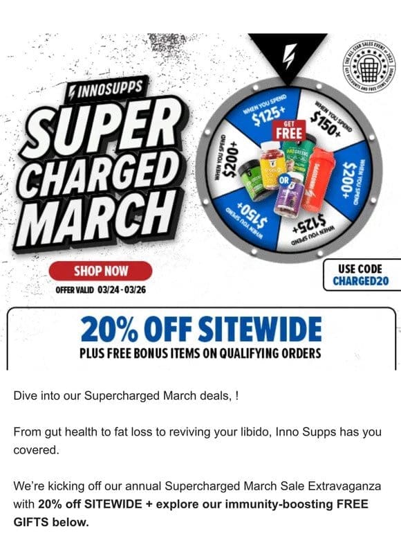 Supercharged March SITEWIDE SALE + Up to 4 FREE GIFTS!