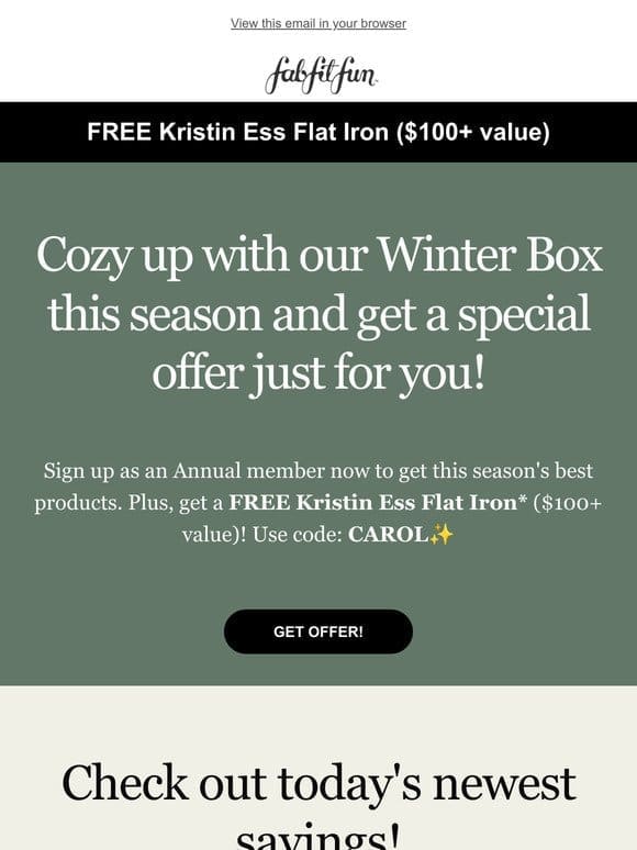 Surprise! Claim your FREE Kristin Ess Flat Iron now!