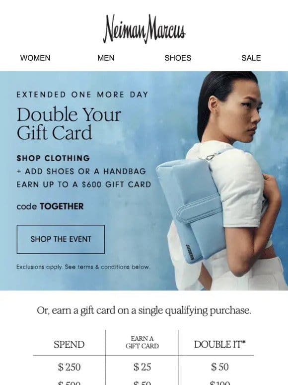 Surprise! There’s more time to double your gift card