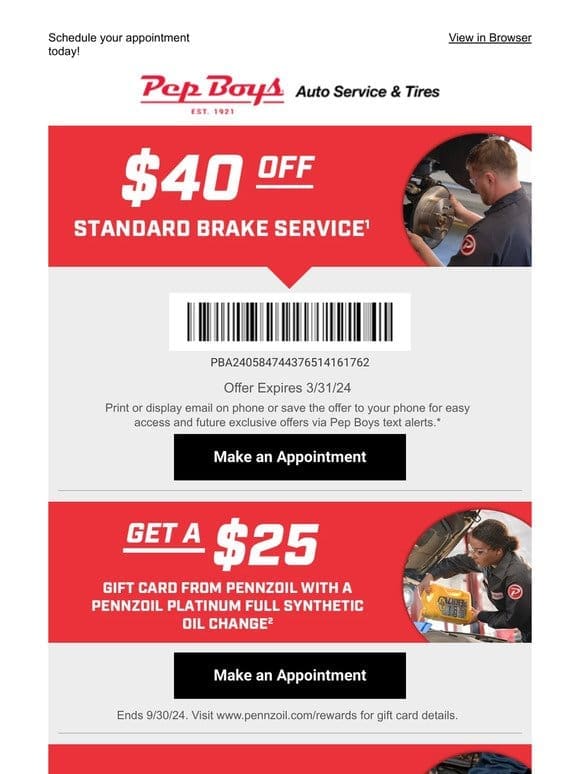 TAKE $40 OFF your standard brake service