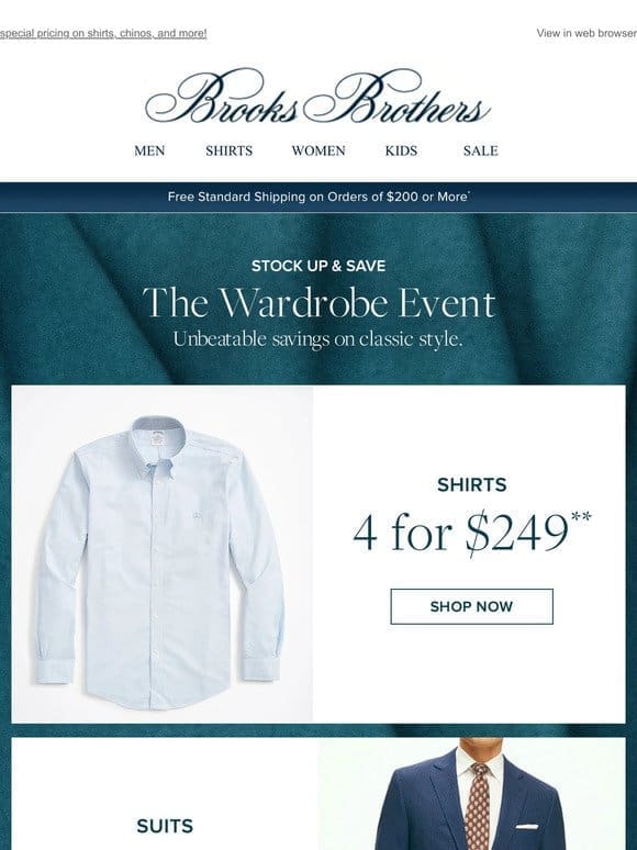 THE Sale Event: 4 shirts for $249， Advantage Chino® pants 30% off 2 or more…