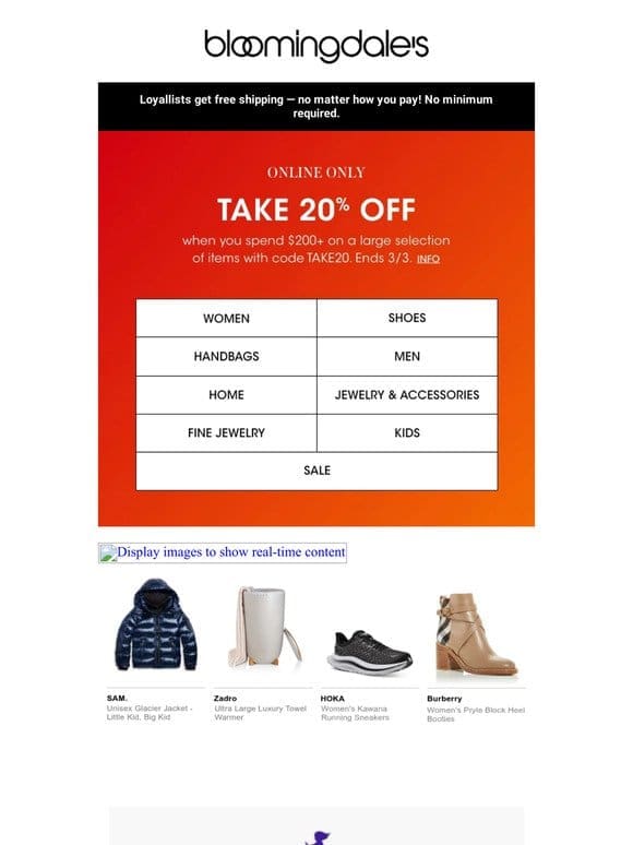 Take 20% off when you spend $200+