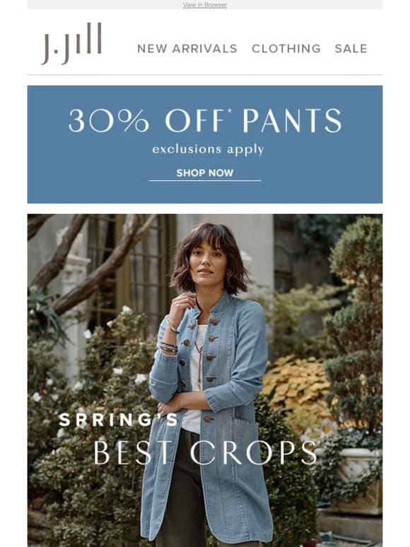 The wide-leg crop—now 30% off. Plus， 30% off all pants.