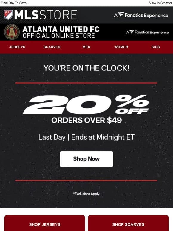 Time’s Almost Up For 20% Off