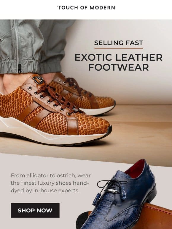 Time’s Ticking: Exotic Leather Shoes Going Fast
