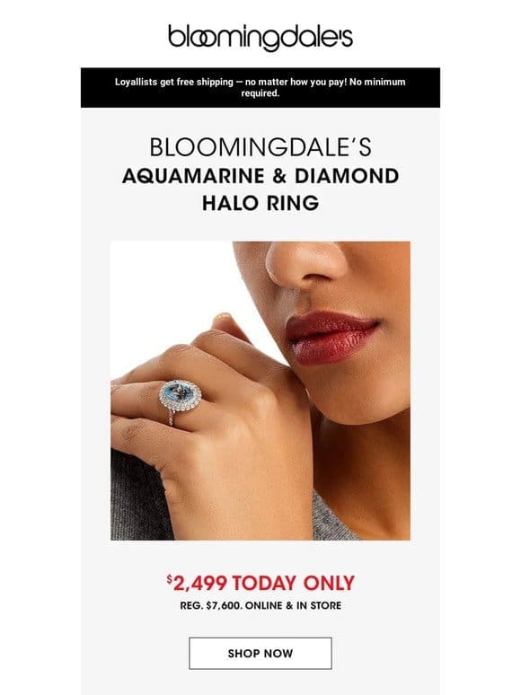 Today only! Save $5，000 on an aquamarine & diamond ring