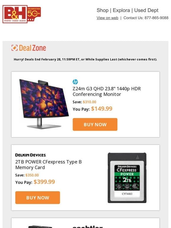 Today’s Deals: HP 23.8″ 1440p HDR Conferencing Monitor， Delkin Devices 2TB POWER CFexpress Type B Memory Card， Sachtler Ace XL Fluid Head， Sirui Full Camera Cages for Sony FX3 & FX30 & More