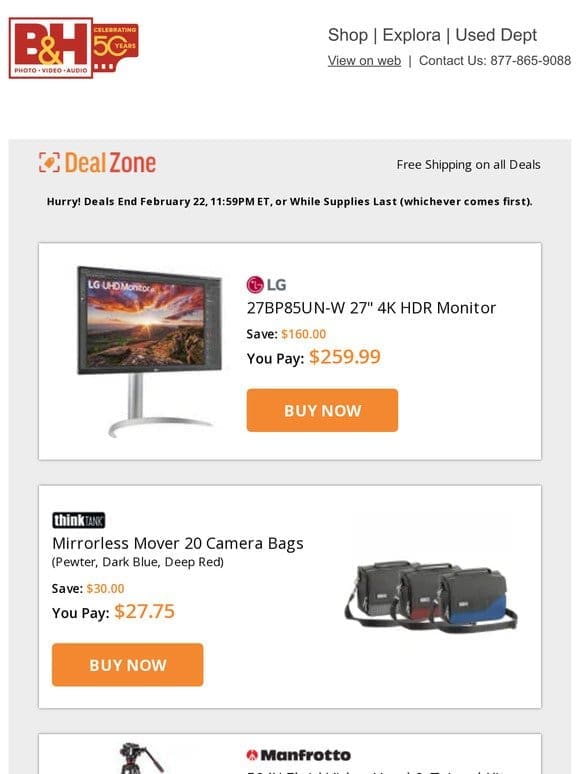 Today’s Deals: LG 27″ 4K HDR Monitor， Think Tank Mirrorless Mover 20 Camera Bags， Manfrotto 504X Fluid Video Head & Tripod Kits， GVM Motorized CF Video Slider & More