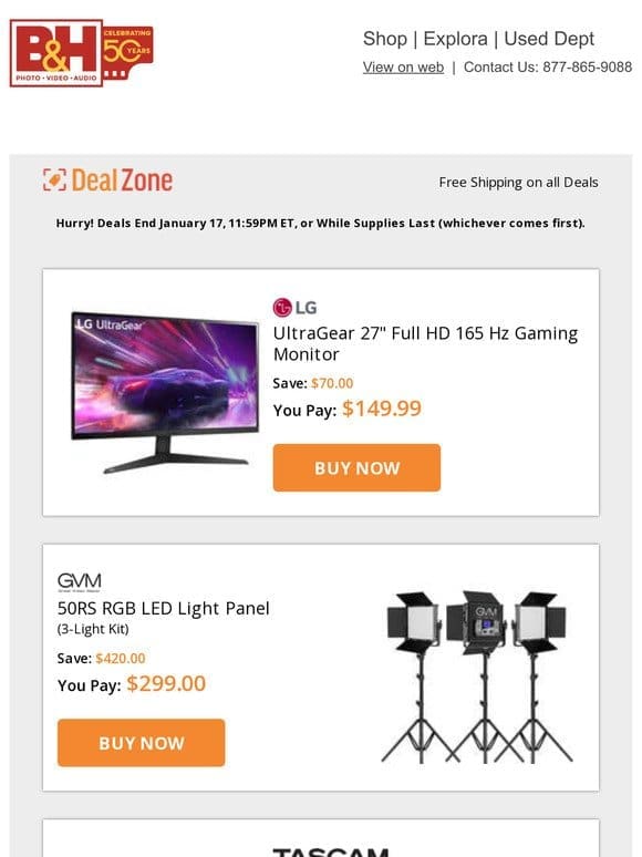 Today’s Deals: LG UltraGear 27″ Full HD 165Hz Gaming Monitor， GVM RGB LED Light Panel Kit， Tascam DR-10L Micro Portable Audio Recorder w/ Lav Mic， Sirui Ball Heads & More