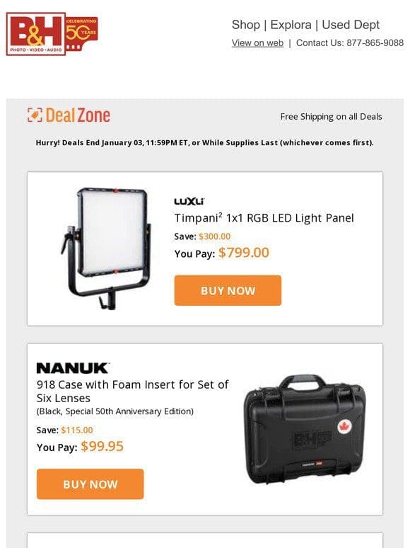 Today’s Deals: Luxli Timpani² 1×1 RGB LED Light Panel， Nanuk 918 Case w/ Foam Insert for Set of Six Lenses， Mitakon Zhongyi Speedmaster 65mm f/1.4 lens for Fujifilm G， Oben Ball Head