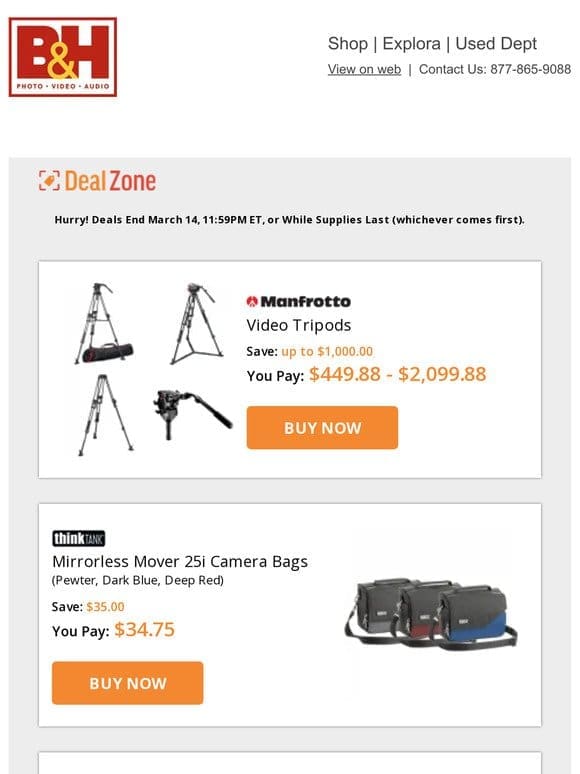 Today’s Deals: Manfrotto Video Tripods， ThinkTank Mirrorless Mover 25i Camera Bags， Sirui 24mm f/2.8 Anamorphic 1.33x Lenses， EarTec 5-Person Full-Duplex Wireless Intercom w/ Headsets & More