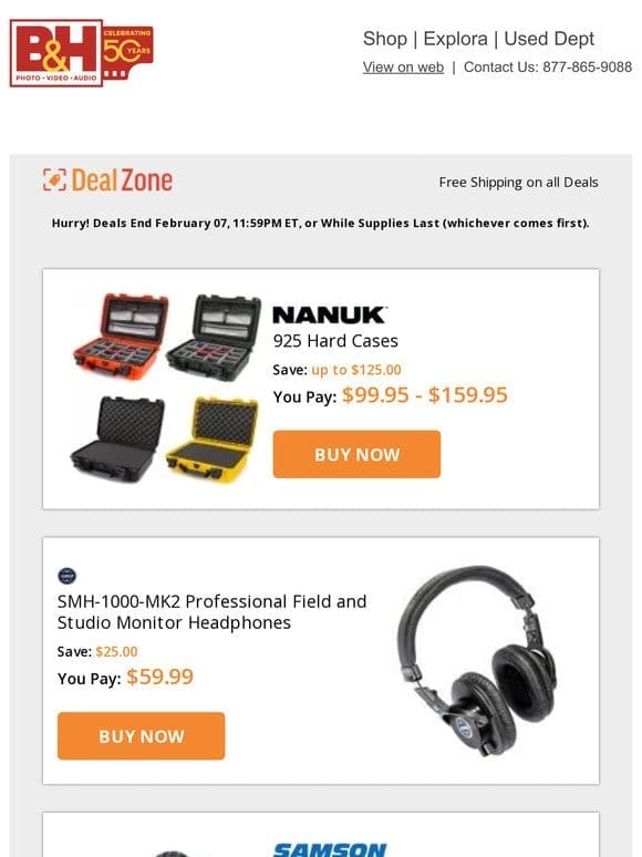 Today’s Deals: Nanuk 925 Hard Cases， Senal SMH-1000-MK2 Pro Field & Studio Monitor Headphones， Samson USB Studio Condenser Mic， Saramonic Blink 500 Pro B1 Digital Camera-Mount Mic System & More