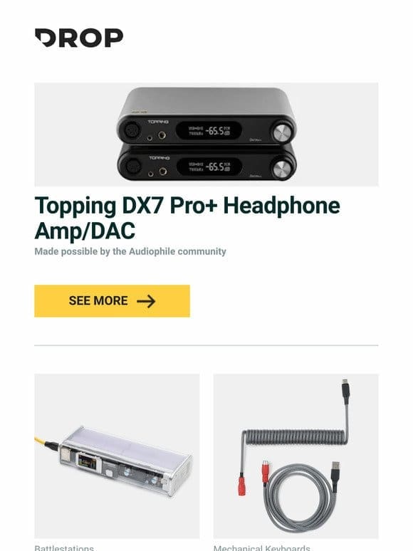Topping DX7 Pro+ Headphone Amp/DAC， Shargeek Storm 2 Slim Power Bank， Drop Black Speech Coiled YC8 Keyboard Cable and more…