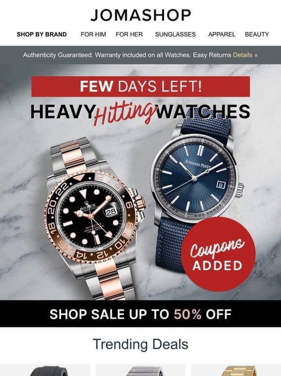 ULTRA HIGH END WATCHES: COUPONS ADDED (50% OFF)