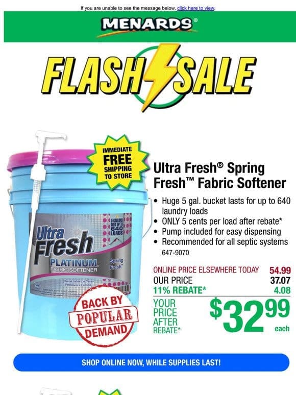 Ultra Fresh® 5-Gallon Liquid Laundry Detergent ONLY $49.99 After Rebate*!