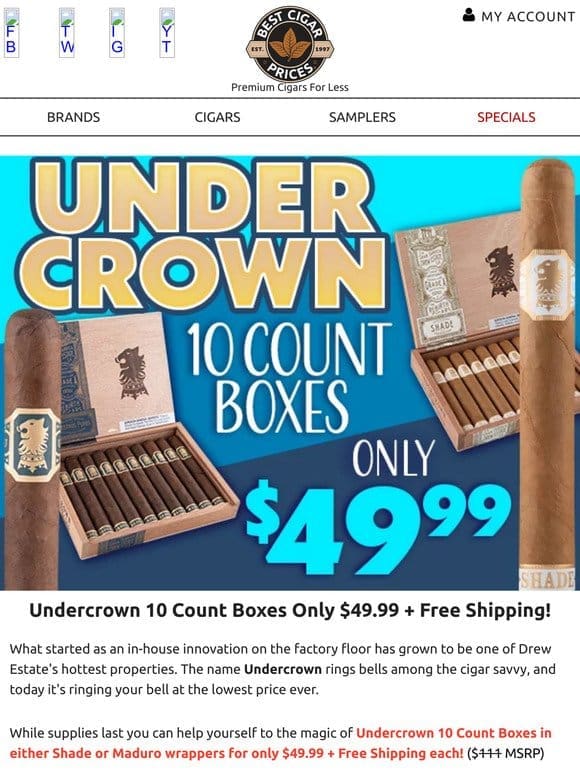Undercrown 10 Count Boxes Only $49.99 + Free Shipping
