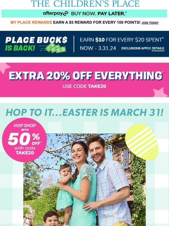 Up to 50% off all Easter Styles for the Fam!
