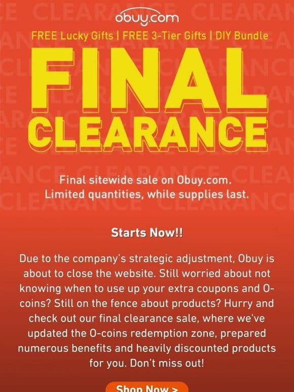 Up to 60% OFF | Final Clearance Starts Now!